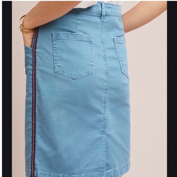 Anthropologie blue pencil skirt with red stripe stitching along the side. Size 0 - Picture 2 of 4